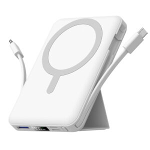 Azmuth Batterie Externe Magnétique Compatible avec MagSafe, 10000mAh sans Fil PowerBank Charge Rapide PD 20W avec 2 Câble et Support et Affichage LED, Compatible iPhone 17/16/15/14/13/Pro/Pro Max/Plus